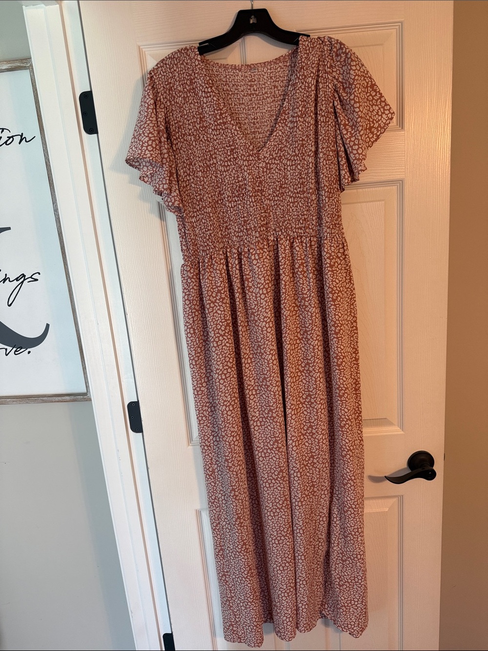 Amazon Dusty Rose Printed Maxi Dress with Flutter Sleeves